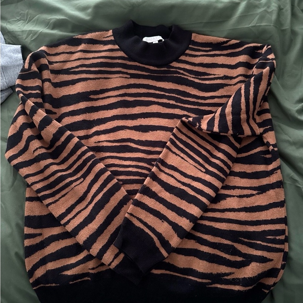 Wayf Black and Brown Animal Print Sweater